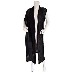 Crea Concept Black Linen Gauze Asymmetric One Sleeve Vest Dress Tie Closure 38